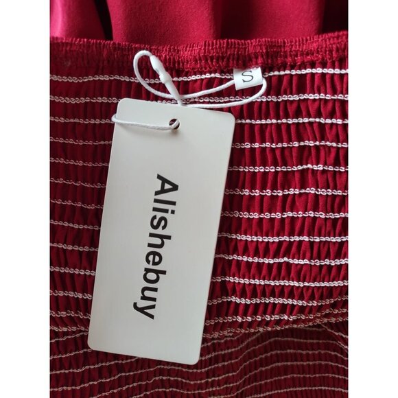 Alishebuy Womens Red Ruched A-Line Dress with Elasticated Bust S, Polyester NWT - Picture 6 of 8